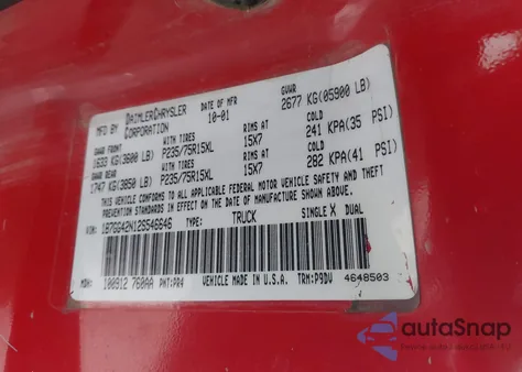 2002 Dodge Dakota Slt из США, поврежденный, VIN 1B7GG42N12S546646